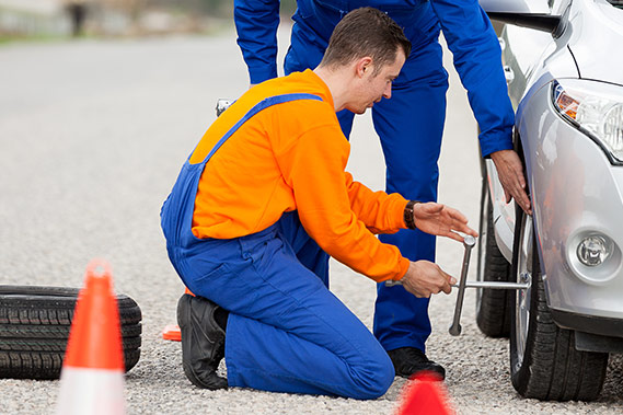 car, spanner and mechanics